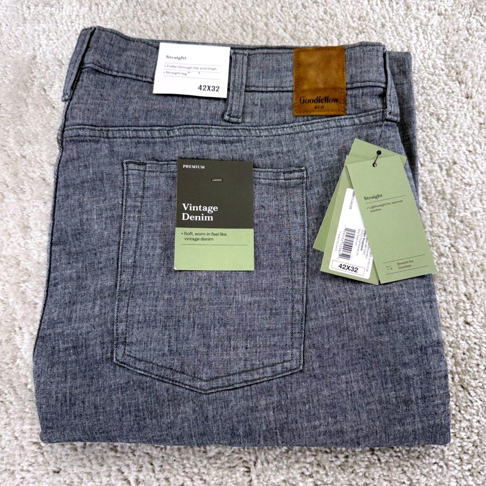 Goodfellow & Co Mens Premium Vintage Denim Straight Leg Grey Jeans 42x32 NWT